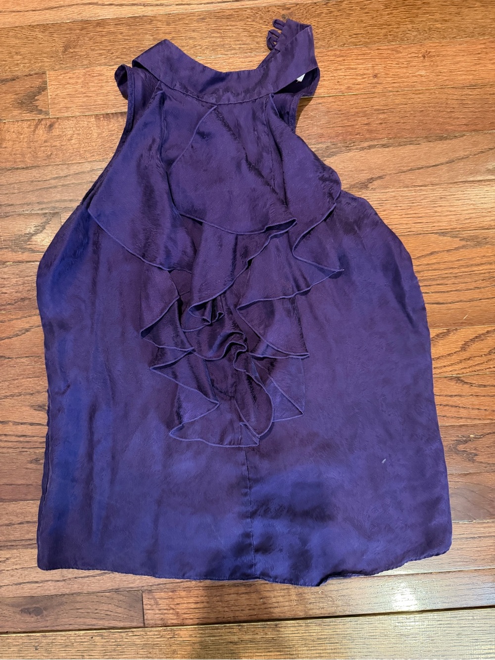 Parker 100% Silk Ruffle Front Halter Blouse Purple Size M